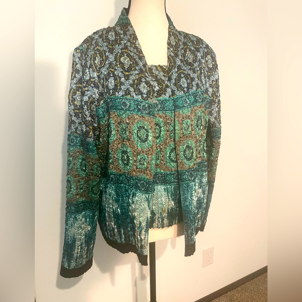 Tania Nardi Textured Black Turquoises Multi Colored Jacket & Sleeveless Top